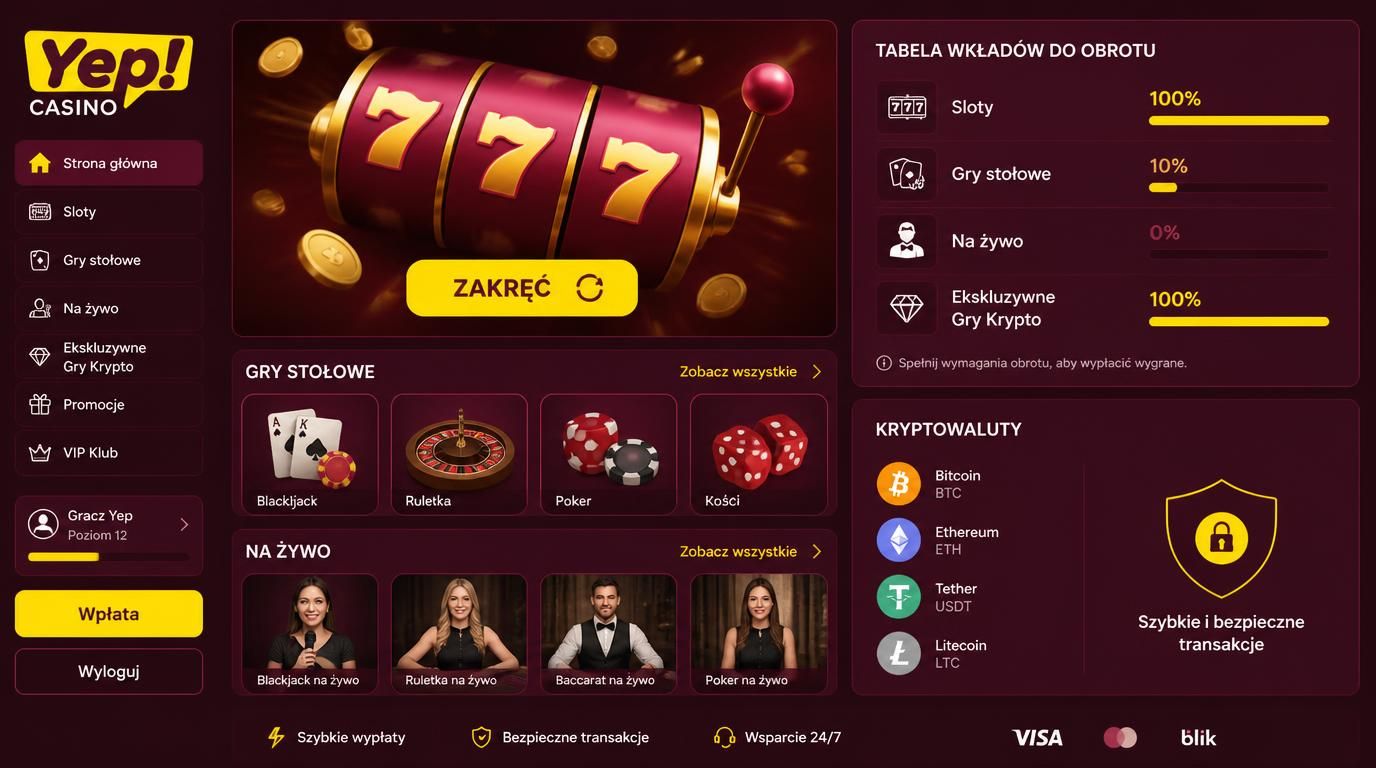 Tabela wkładu gier do obrotu w Yep Casino z podziałem na typy gier