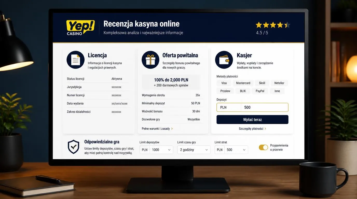 Panel rejestracji, przesyłania dokumentu tożsamości i pierwszej wpłaty w PLN na koncie kasynowym